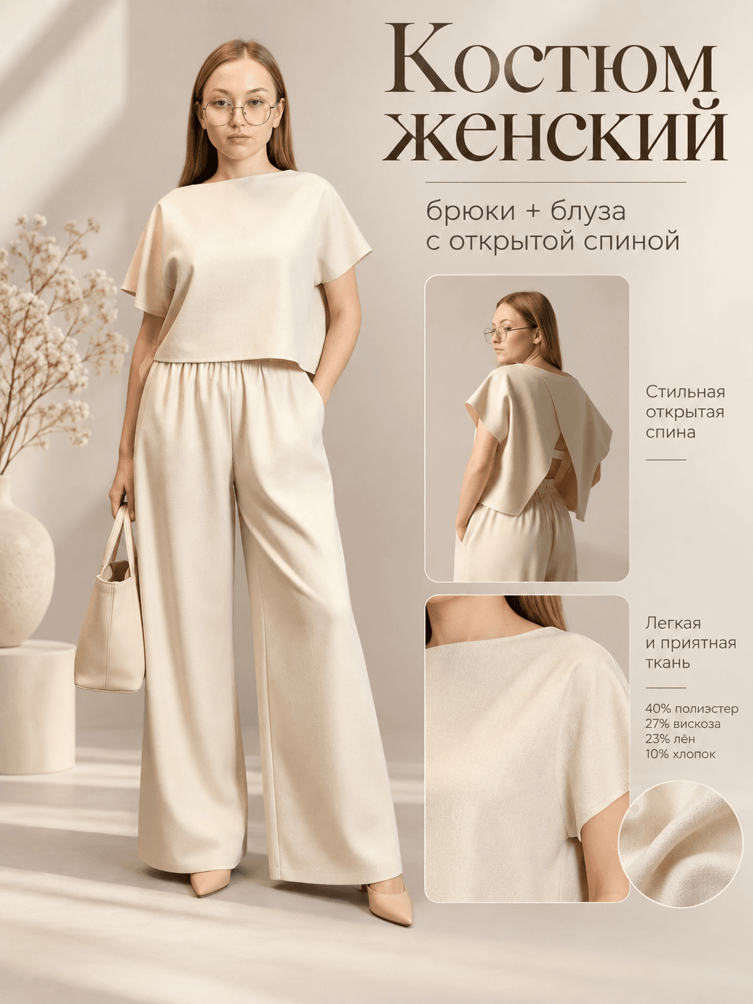 Костюм СОБЛАЗН женский брюки + блуза с открытой спиной